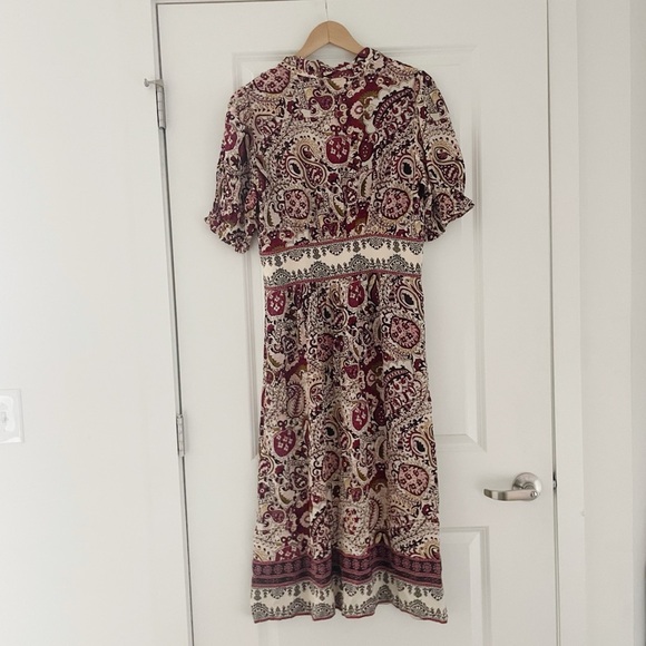Ba&sh Zael Midi Paisley Boho Printed Ruffle Dress Ecru - Picture 4 of 12